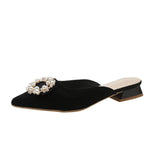 Spring And Summer New 4241 Large-Size Bag Head Half Slippers Women Wear Pointed Thick Heel Round Buckle Low Heel Women's Shoes Sand