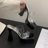 Heels New Nightclub Sexy Waterproof Table Thick Bottom Transparent Square Fashion Model Show Cool Drag