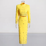 Fashion And Leisure Suit Women 2025 Spring New Diamond Splicing High Sense Two Sets Of Long-Sleeved Skirt
