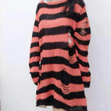 Zingj Version Of The Hollow Hole In The Long Sweater Female Lovers Stripes Loose Color Dark Versatile Knit Niche-Outfit