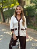 Autumn And Winter New Small Fragrant Coat Casual Crash V-Neck Knitted Cardigan Long-Sleeved Set