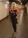 Sexy Mesh Sheer Hollow Jumpsuit Women Summer Sleeveless Backless Patchwork Overalls Lady One Piece Workout
