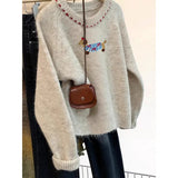 Age-Retroived College Wind Dachshund Embroidery Pattern Sweater Women's New Easier Knitted Shirts In Autumn And
