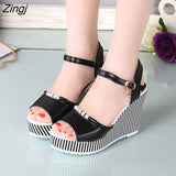 Summer Women's Platform Wedges Waterproof Sandals 10cm Super High Heel Women Shoes Gingham PVC