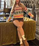 Colorful Jacquard Knitted Sweater- Outfit