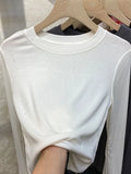Zingj Quality Cotton Round Neck Long Sleeve T-Shirt Women's Slim Slim 2024 New Pure Color Korean Pure Cotton Bottom Shirt