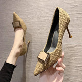 Women's New Autumn And Winter Fashion Korean Version Of Sexy Pointed Thin-Heeled Metal Buckle Professional Single Shoes In