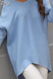 Women's Oversized Sweater V Neck Blue Autumn Winter Loose Nit Pullover 2023 Female Knitted Sweaters for Women 2023