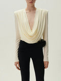 And South Korea Casual Simple Wind Top 2025 Autumn New Fashion Collar Shoulder Drawer Slimming Shirt