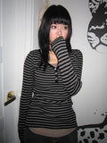 Fashion Stripes Bumpy Round Collar Foundation Long-Sleeved Hottie Slimming Short