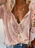 Lace Shirt Women's Autumn Lace Blouse V-neck Shirt Tops Office Lady Fashion Clothing Loose Clothes Temperament