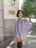 Xixi 2025 Autumn White Standard Korean Version Of The Lace With Chiffon Long-Sleeved Shirt Women's Top