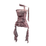 Shooting Spice Girls Irregular Lotus Leaf Side Ribbon With Non-Slip Strip Mesh Printing Chest Vest