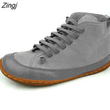 Women Leather Ankle Boots 2023 Autumn Winter Vintage Woman Waterproof Flats Women's Casual Ladies Lace Up Female Shoes Plus