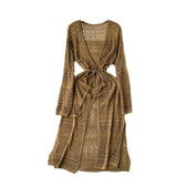 Zingj Spring And Summer Leisure Cardigan Dress Female Feeling Hollow Out Travel Vacation Wind Open Fork Long Shawl