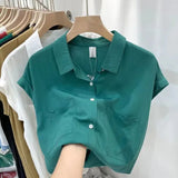 Short-Sleeved Shirt Women's Summer Thin Design Sense Of New Leisure Loose Collar Cover Gas Blouse