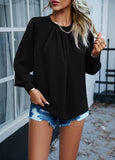 New Women's Clothing Temperament Long-Sleeved Elegant Lace-Collar Chiffon Solid Color
