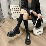 Zingj Little Leather Shoes Female 2023 New Platform Pine Cake Black Bright Leather With Skirt Jk One Foot Pedal