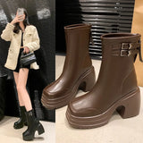 Bottom Martin Boots Women Wear Outside The New 2025 Autumn And Winter New Black Simple High Heel Ankle Boots Thick Heel Small Ankle Boots Back