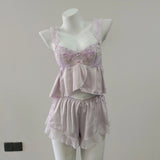 French Court Wind Ice Sling Pajamas With Chest Cushions To See Small Sexy Thin Lace Home
