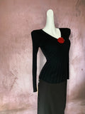 Zingj New Hand Hook Stereo Rose Knit Sweater Female Autumn Temperament Shows Thin V Collar Black Bottom