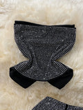 Women Black/White Diamonds Two Piece Set Party Slash Neck Off Shoulder Camis Tops + High Waist Pants Female Suit Autumn