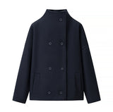 Women's Clothing INS Burst Double Buckle Solid Color This Sub-Quilt Collar Loose This