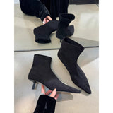 Temperament In Autumn And Winter 2025 Fine And Naked Boots Sleeve Elastic Thin Boots Kitten And Pointed Velvet Short Boots