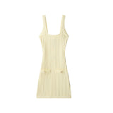 New Women's Elastic Knitted Button Dress With Short Dress