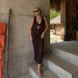 Spring New Crochet Deep Strap Knitted Sleeveless Hollow Slimming Sexy Dress Women's