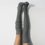 Zingj Style Autumn And Winter Fashion Twist Pure Color Stockings Knitting Over The Knee Pile Pile Socks For