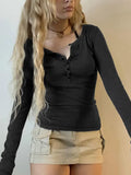 Fairycore Y2K Tops Tee Aesthetic Button Up Retro Grunge Clothing Solid Casual 90s Slim Womenswear
