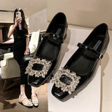 Jane Shoes Women's Spring 2025 New French Diamond Fangfang Fashion Single-Shoe Coarse Heeled