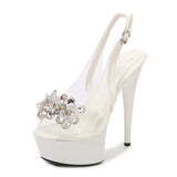 Zingj Rhinestone Fish Mouth Shoes Nightclub Fine Heel Stilettos 13CM Car Model Sandals Female Runway Steel