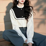 Spring Han Han Super Beautiful Beautiful Black And White Striped Shirt Female Design Sense Light Luxury To Reduce The Age Of The Gas