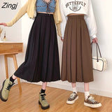 Women Clothes Autumn New Pleated Fashion Mid-calf Sweet Friends All-match Temperament 90's Casual Harajuku Solid