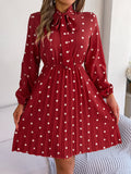 Shooting 2025 Autumn And Winter Temperament Wave Point Tice With Waist Long Sleeves 100 Folded Skirt Women's