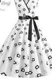 Women 2023 Summer Polka Dot Vintage Dress Sexy Deep V Neck Sleeveless Party Sundress Elegant Casual Belt Beach