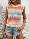 Sleeveless Knitted Shirt Retro-Colly Rainbow Vest Top Women's