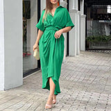 Women's Summer Tidling With Short Sleeve Single Buckle Solid Color Shirt Dress