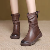Kraft Retro-Winded Sleet Boots Women Autumn And Winter New Horse Boots Flat-Bottomed Knight Boots Side Zippered Work-In-Work Martin