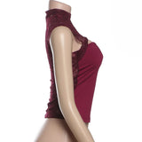 Front Slit Back Lace Short Sleeve Top- Outfit