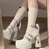 Lolita Shoes 2025 Spring New Fashion Bow High Heel Single Shoe Pearl Buckle Thick
