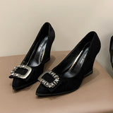 Set Autumn High Heel Work Shoes 43 Yards Fashion Water Drill New Women's Shoes Tip Black Slope Single Shoes