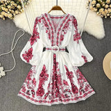 Spot Spring 2025 New Ladies Fashion V-Neck Long Sleeve Bohemian Print