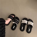 Women 2025 Summer New Flat Bottom Round Head Thick-Bottomed One-Word Drag Wearing Small Scented Wind Cool Slippers