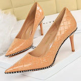Shoes White Women Pumps Patent Leather Shoes High Heels Stiletto Luxury Party Shoes Metal Chain Rivets Heels Pumps