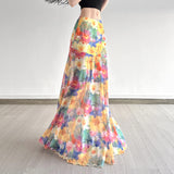 Oil Painting Fenghua Printed Mesh Dress Summer Beach Resort Wind Long Bag Hip Thin A