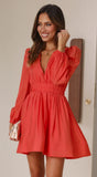 Zingj Years Of Fashion New Show Thin Deep V Close Waist Pleated Skirt Place Long Sleeve Dress