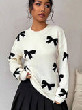 Autumn And Winter Sweater Women's Round Collar Bow Tie Knitting Knitting
